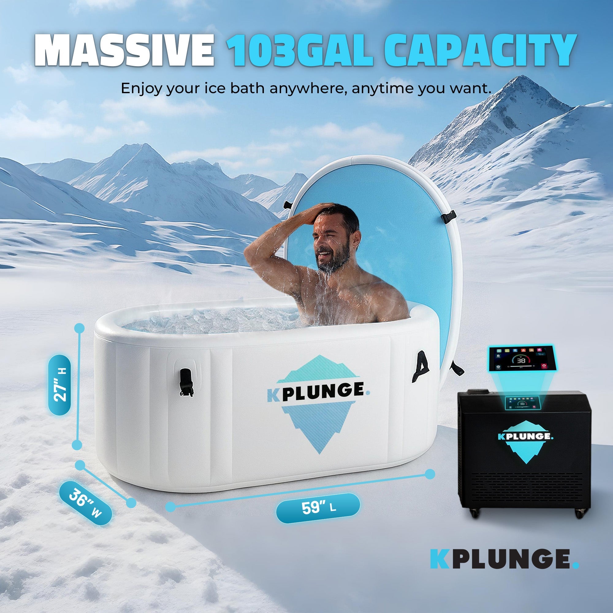 Kodiak 1-Person Inflatable Cold Plunge Ice Bath Tub/Hot Tub with PVC Insulated Lid, Hand Pump, and Repair Kit in Gray