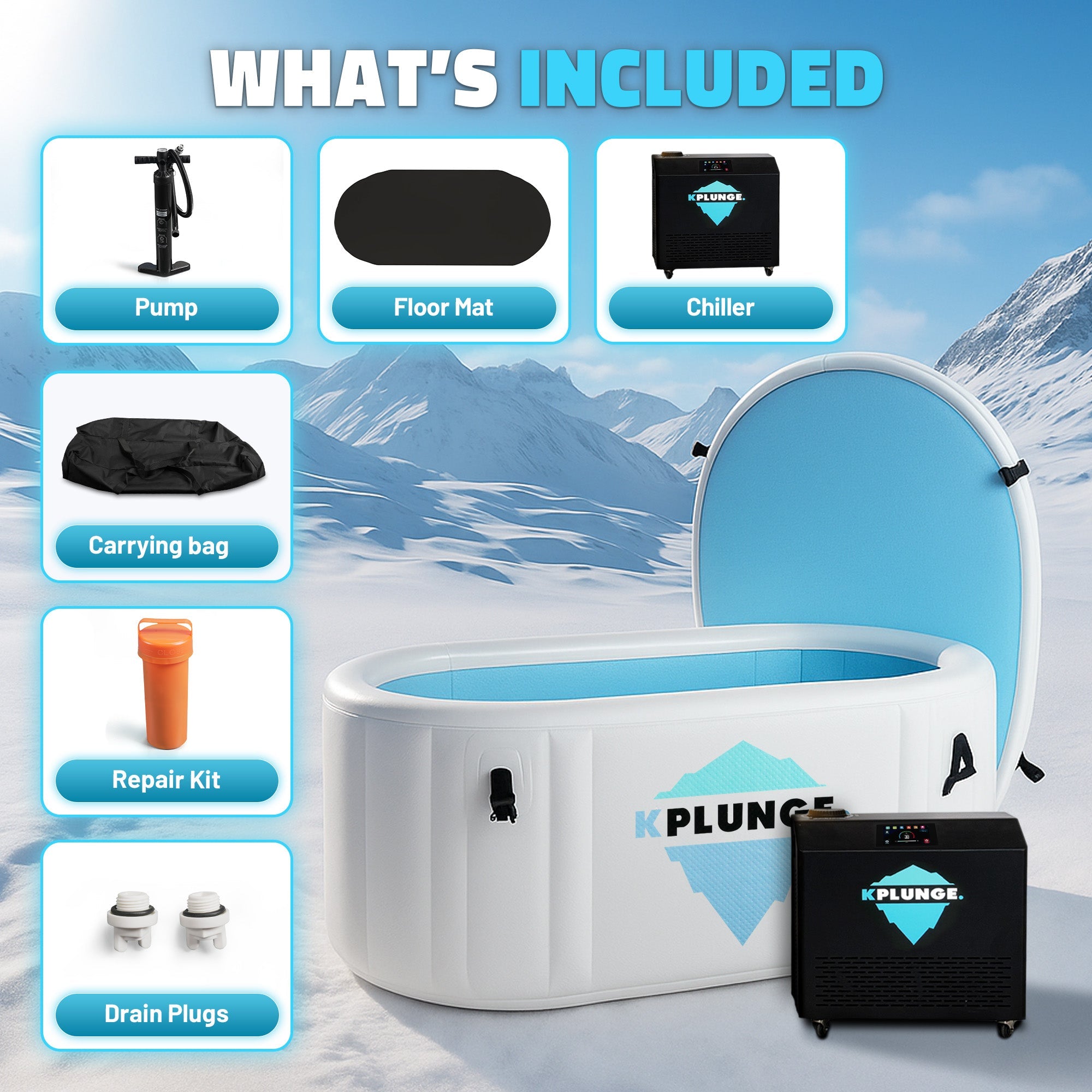 Kodiak 1-Person Inflatable Cold Plunge Ice Bath Tub/Hot Tub with PVC Insulated Lid, Hand Pump, and Repair Kit in Gray
