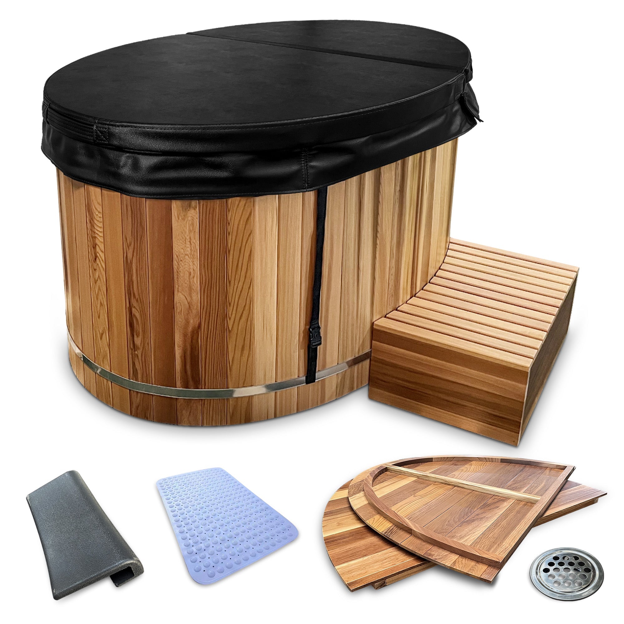 62 in. 2-Person 0-Jet Cedar Cold Plunge Ice Bath/Hot Tub with 24 in. Depth and 169 Gal. Capacity in Natural Finish