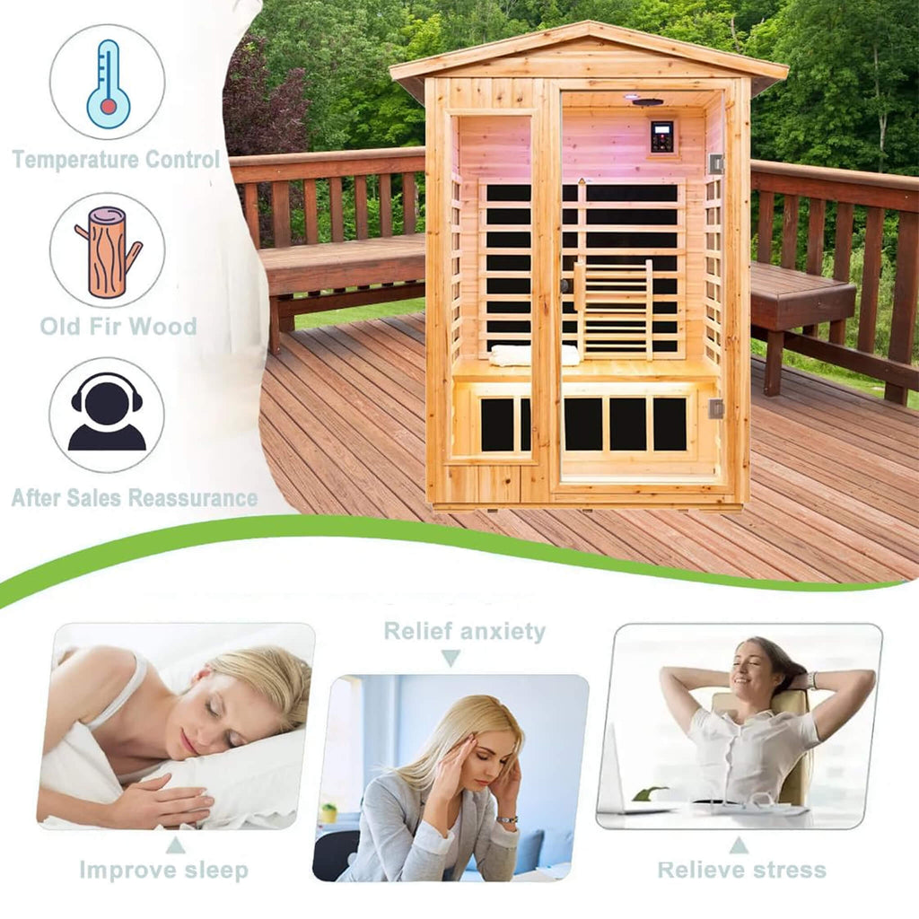 Thermora Premium 2-Person Indoor Outdoor Low EMF FAR-Infrared Hemlock Wood Personal Home Sauna Spa, 1750W (SAK27451)