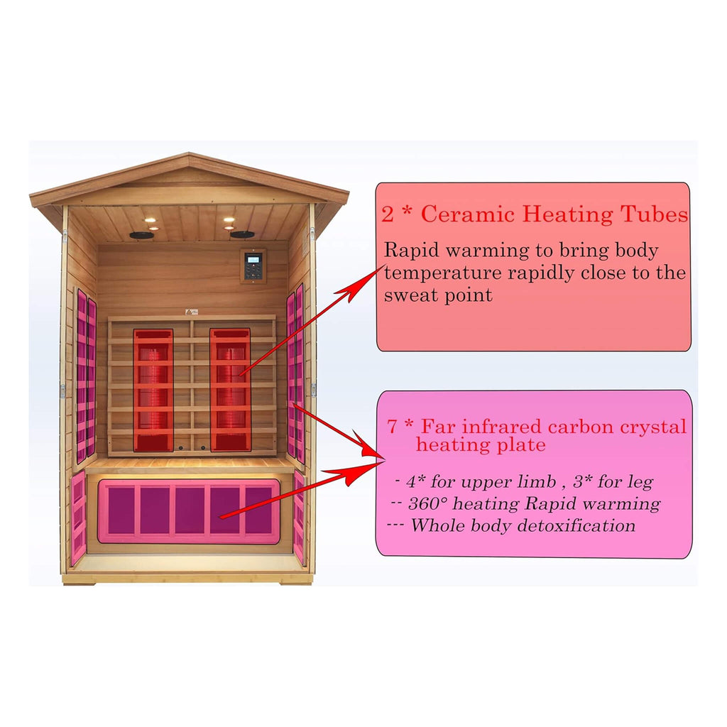 Thermora Deluxe 2-Person Outdoor Mahogany Low EMF Far Infrared Sauna With Bluetooth Audio And LED Lights (SAK83719)
