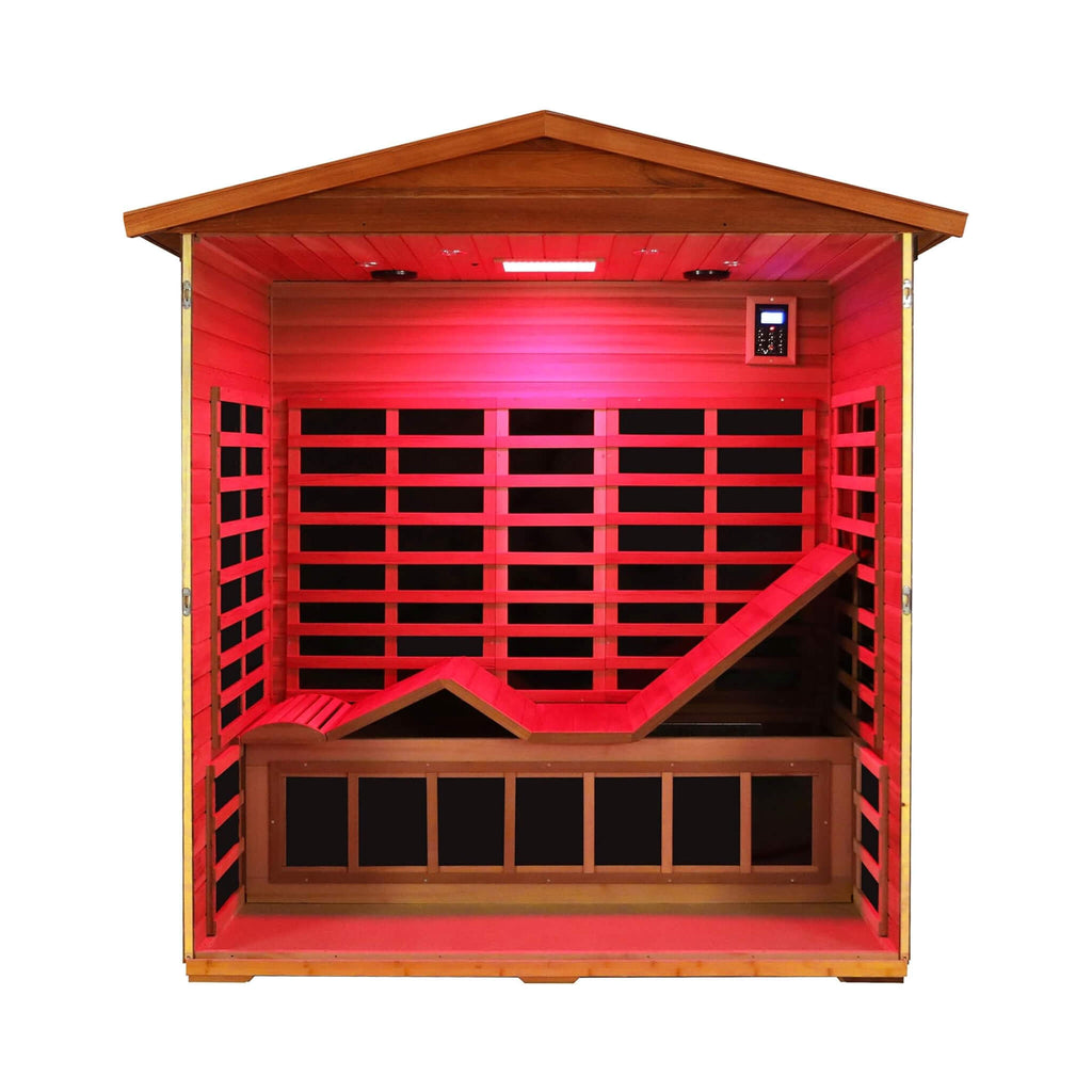 Thermora Luxury 3-Person Outdoor Mahogany Full Spectrum Ultra-Low EMF FAR Infrared Sauna With Chromotherapy And Bluetooth Speakers