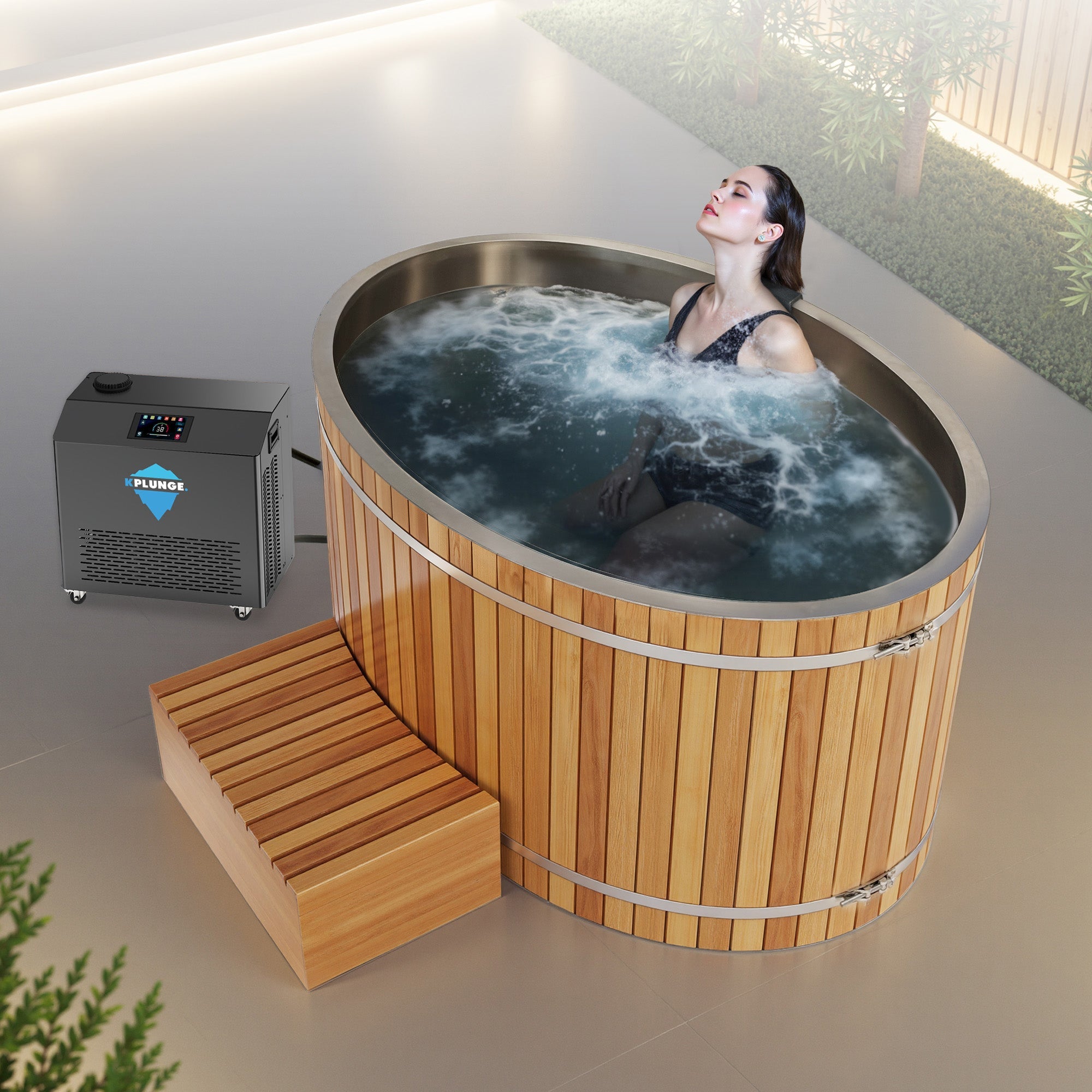 62 in. 2-Person 0-Jet Cedar Cold Plunge Ice Bath/Hot Tub with 24 in. Depth and 169 Gal. Capacity in Natural Finish
