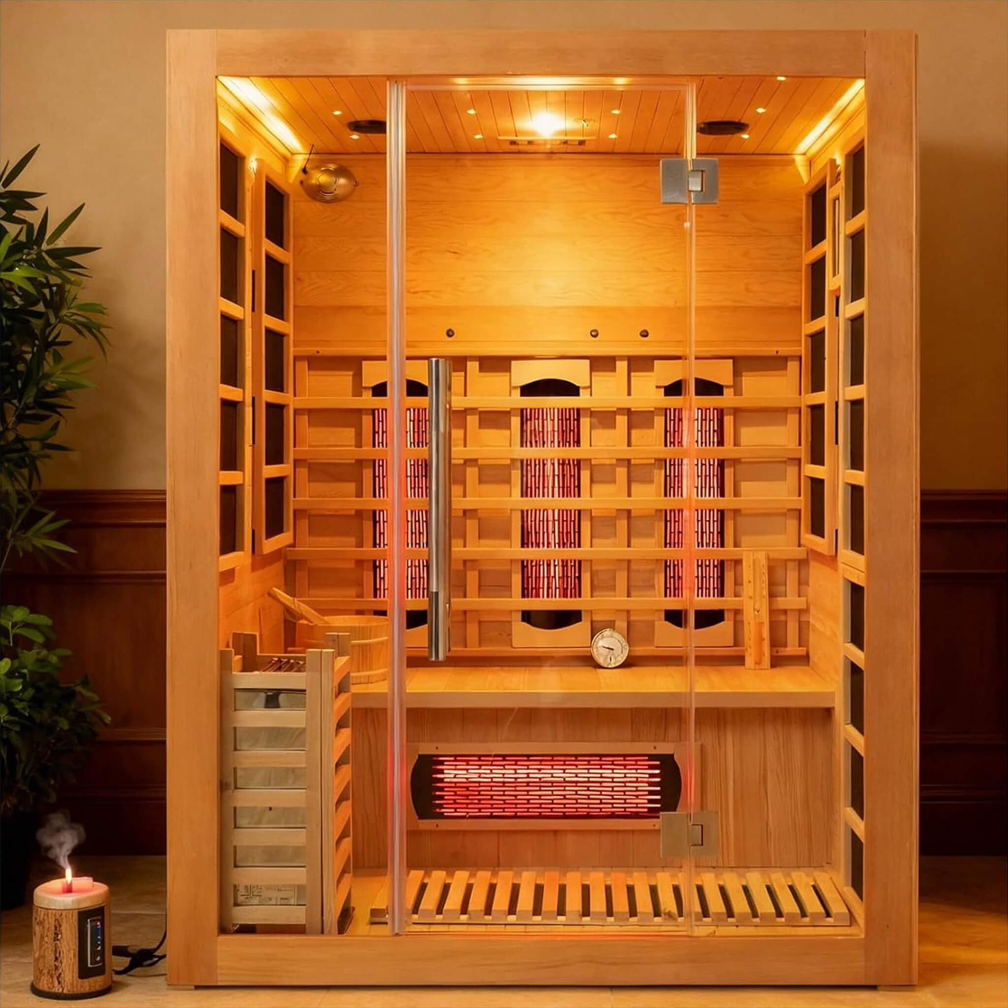 Rövia Aurora 3-Person Indoor Hybrid Sauna Room With Infrared And 4.5KW Steam Heaters (SAK41592)