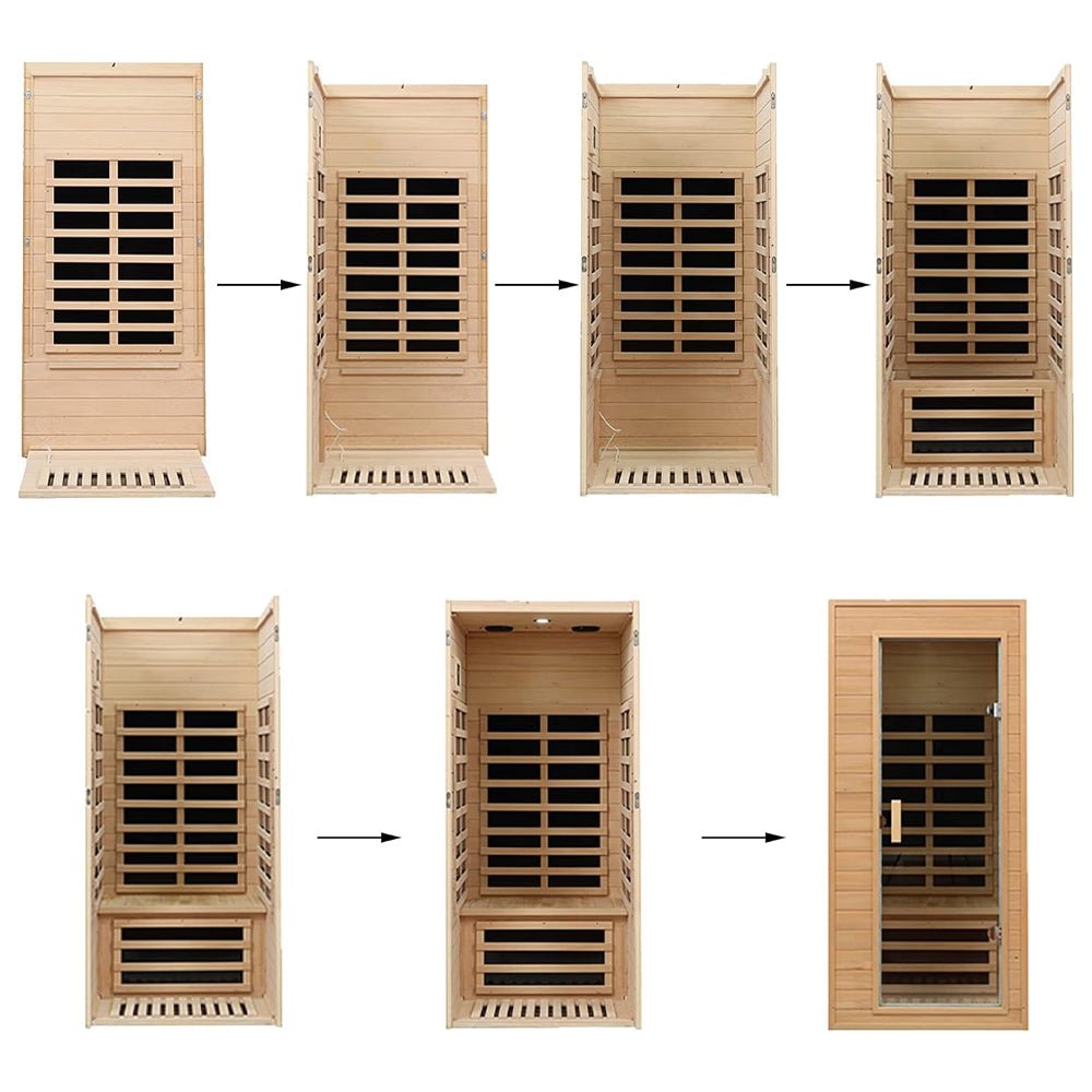 Thermora Premium 1-Person Indoor Low EMF FAR Infrared Heat Hemlock Wood Personal Home Spa Sauna, 1200W (SAK27463)