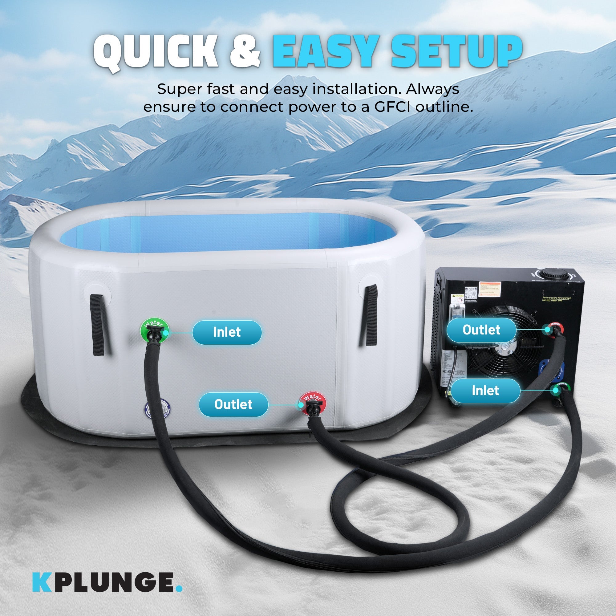 Kodiak 1-Person Inflatable Cold Plunge Ice Bath Tub/Hot Tub with PVC Insulated Lid, Hand Pump, and Repair Kit in Gray