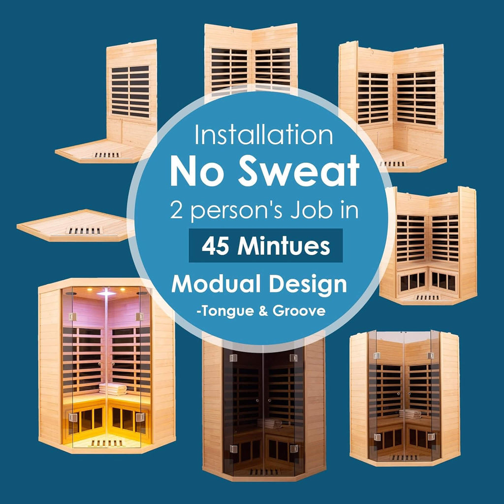 Thermora Premium 2-Person Corner Space Infrared Wooden Sauna Room With Bluetooth Speakers, 1600W (SAK81524)