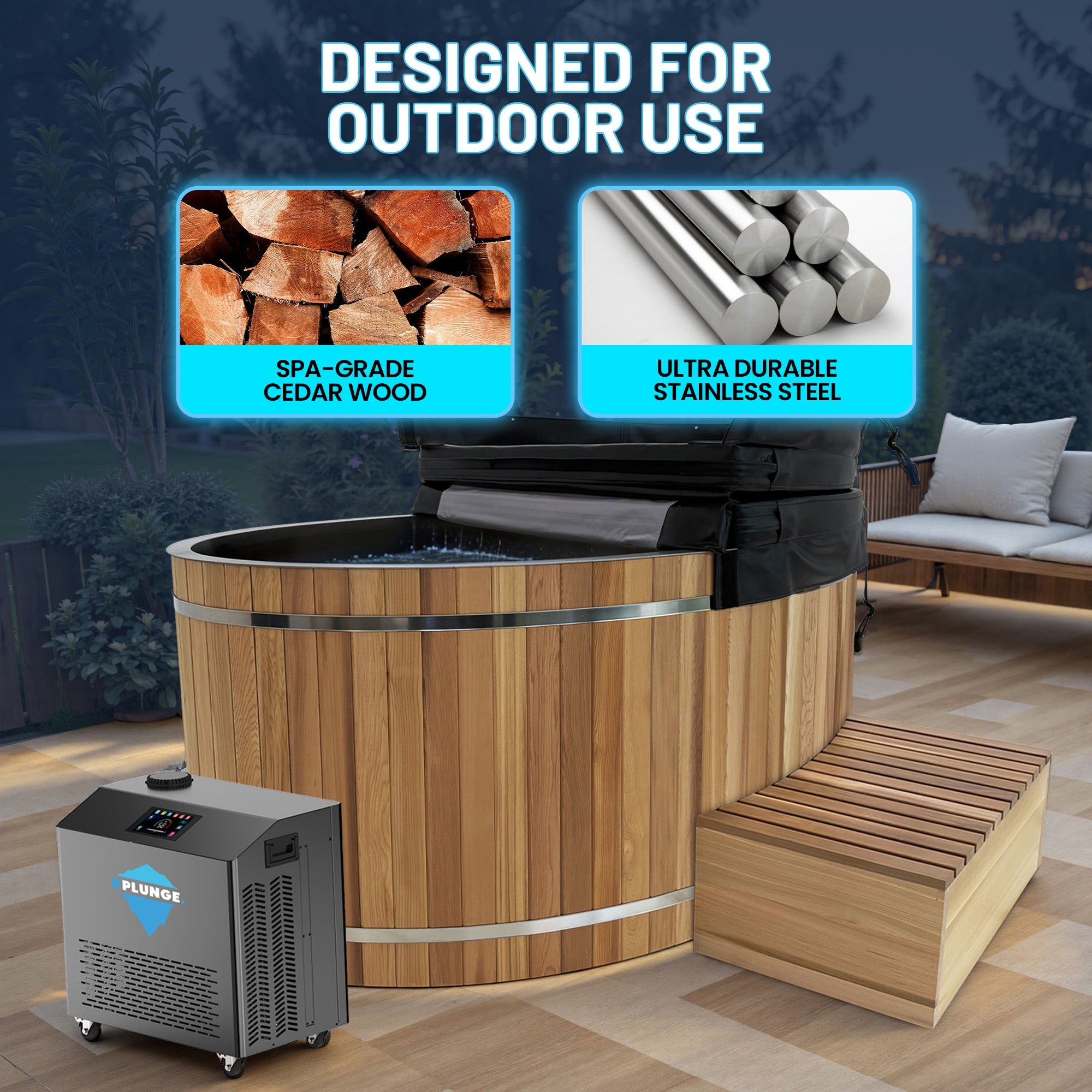 62 in. 2-Person 0-Jet Cedar Cold Plunge\Hot Tub